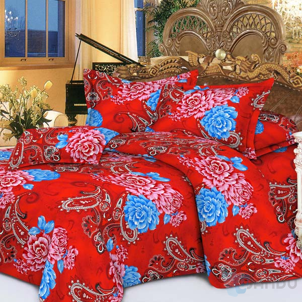 Custom 100% Polyester Microfiber Bed Set Heart Print Queen Size Bed Sheets Set Bedding Set 4PC