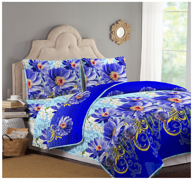2021 Floral Design Bed Sheet Comforter Polyester Bedding Set Custom